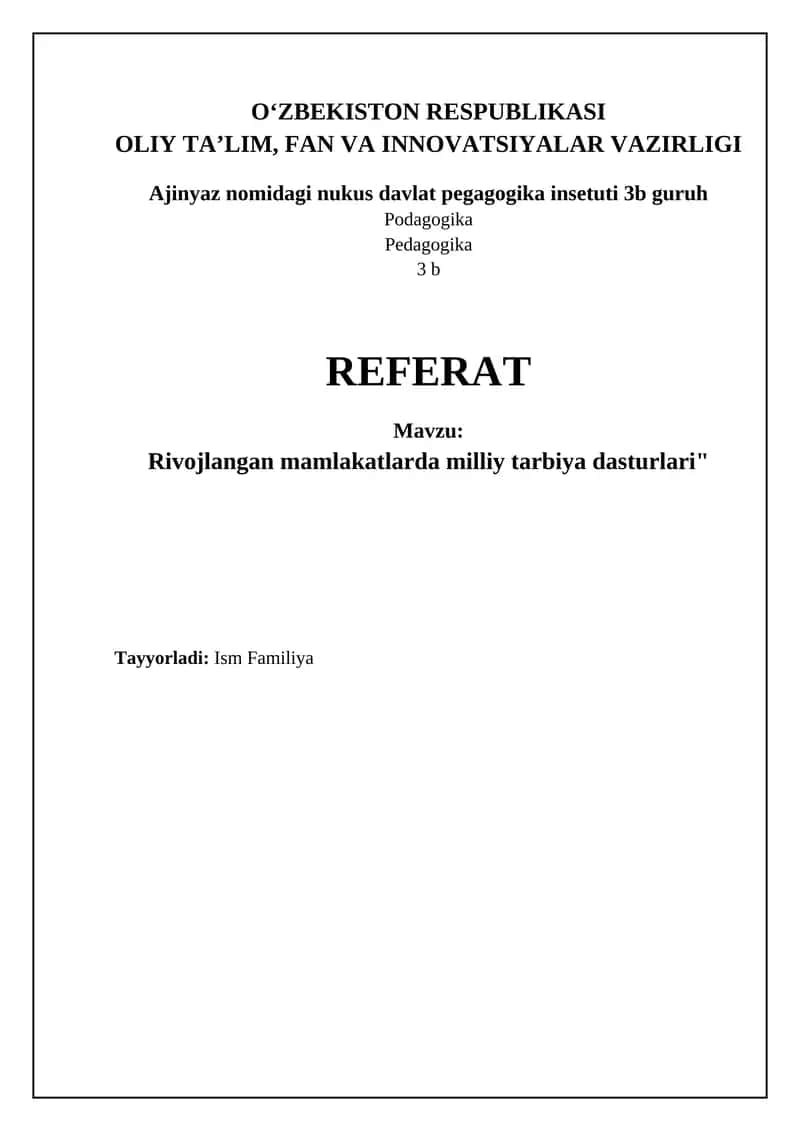 Rivojlangan mamlakatlarda milliy tarbiya dasturlari"