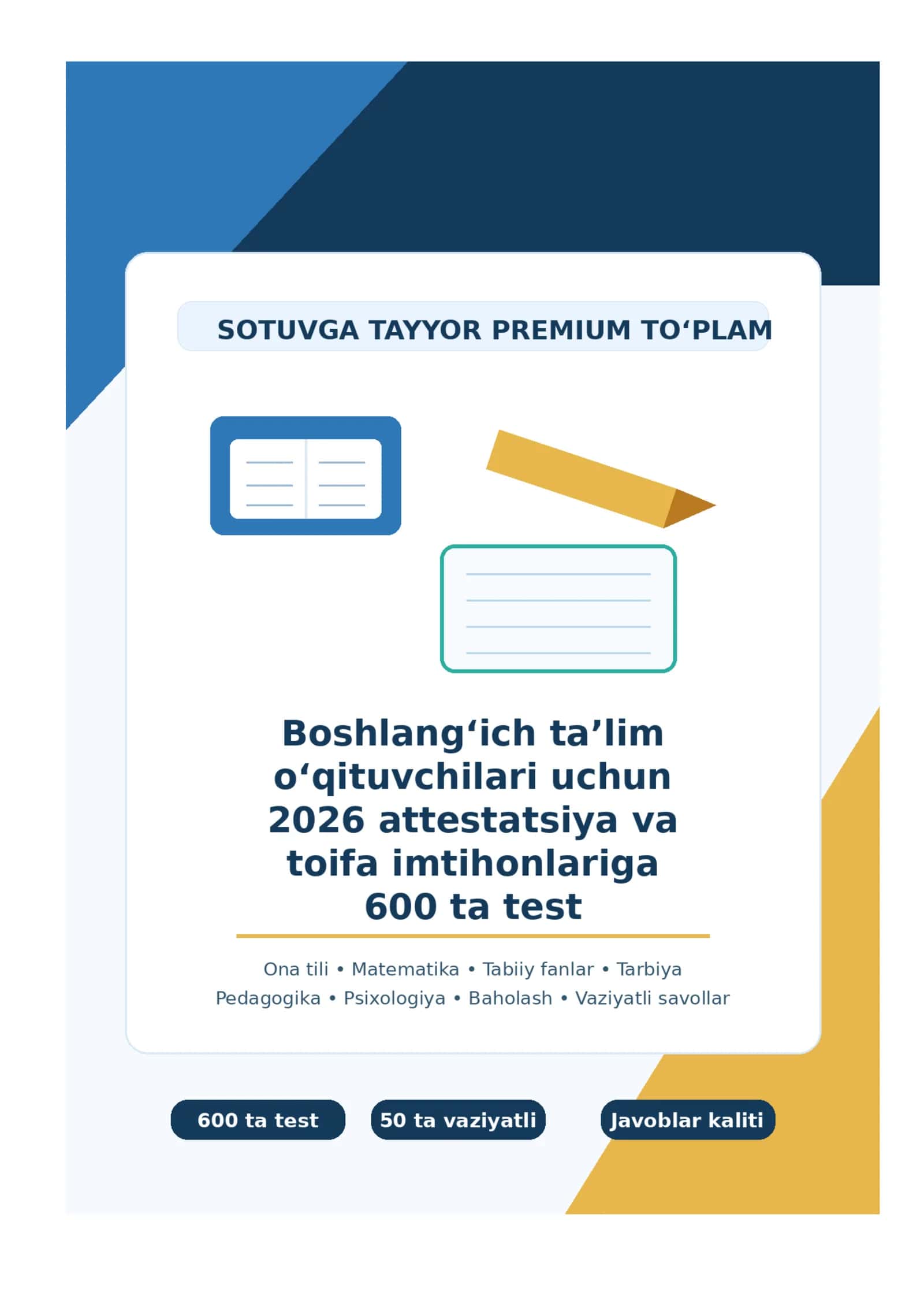 Asosiy testlar bo‘limi: 500 ta test