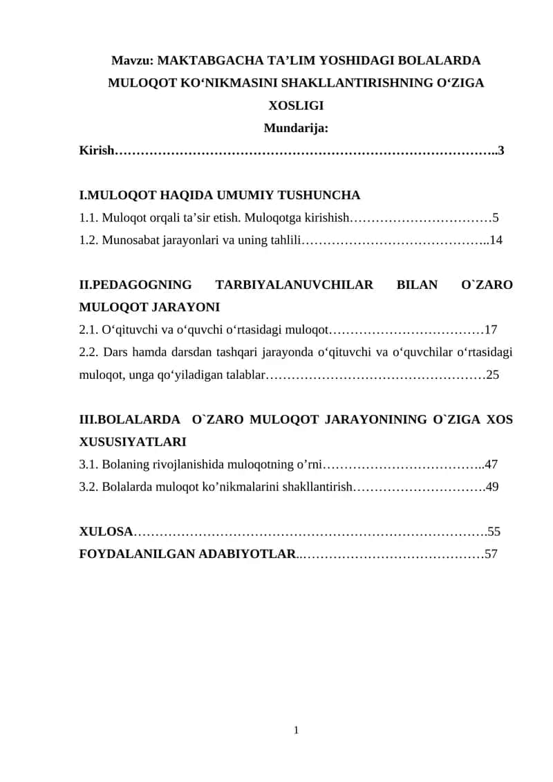MAKTABGACHA TAʼLIM YOSHIDAGI BOLALARDA MULOQOT KOʻNIKMASINI SHAKLLANTIRISHNING OʻZIGA XOSLIGI
