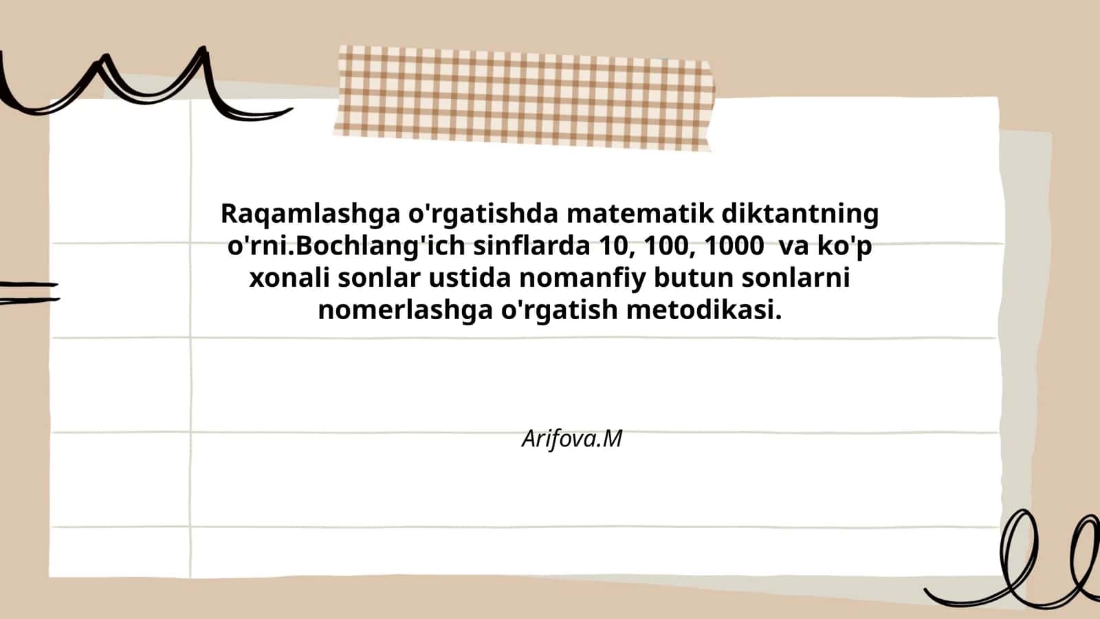 Raqamlashga o'rgatishda matematik diktantning o'rni
