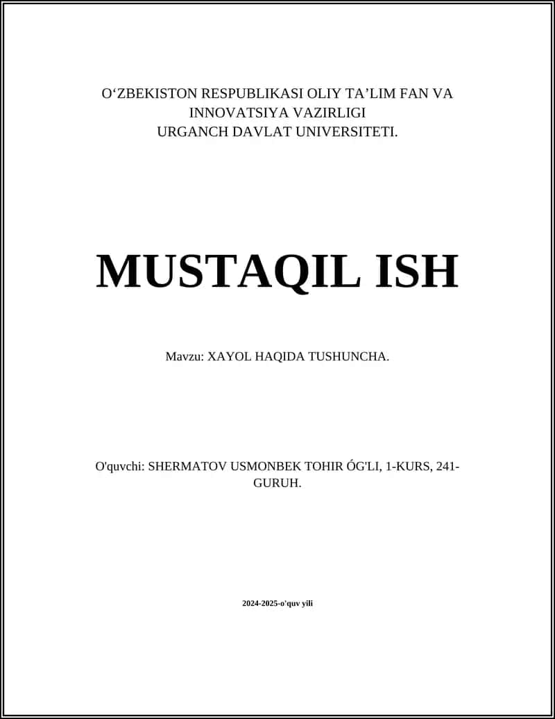 XAYOL HAQIDA TUSHUNCHA
