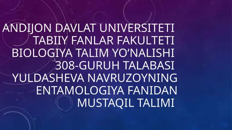 Entamologiya fanidan mustaqil talim