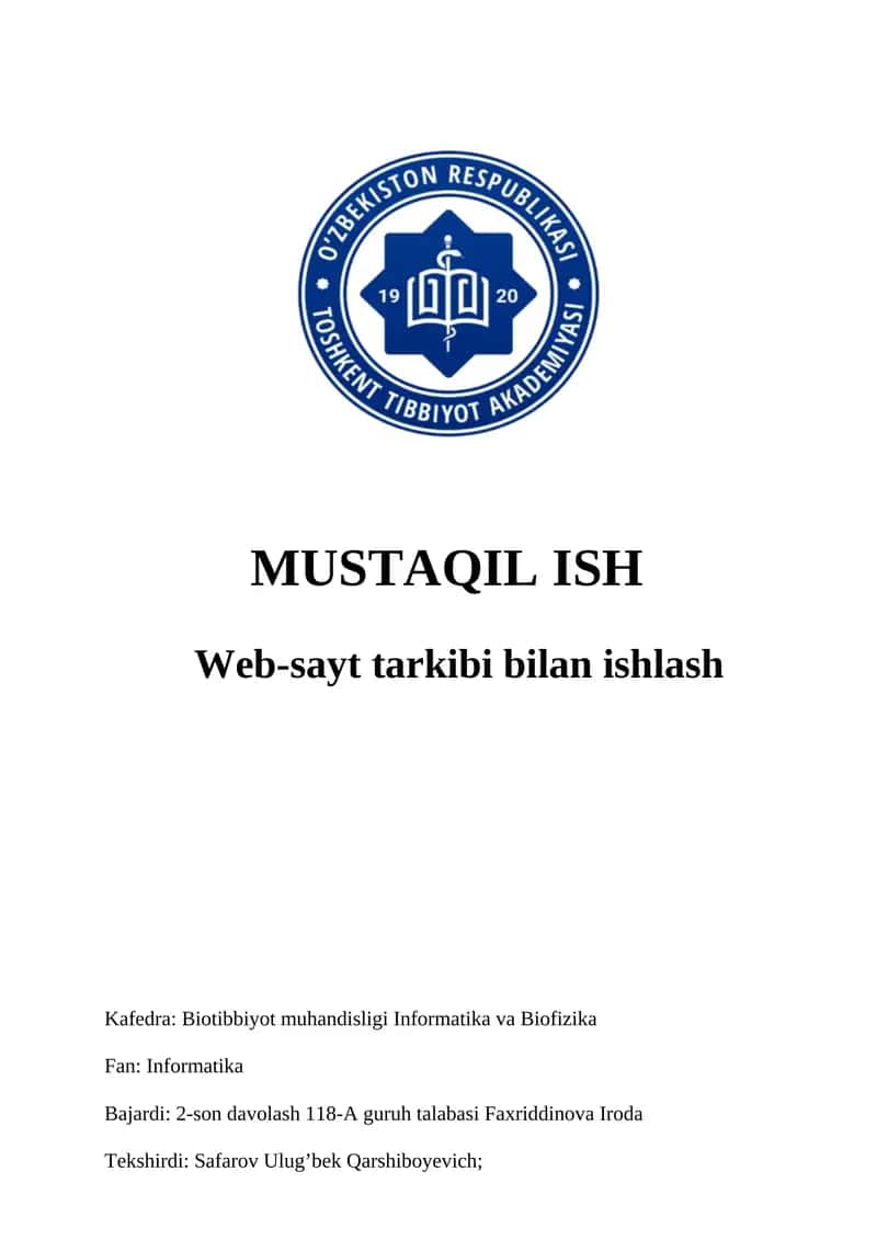 Web-sayt tarkibi bilan ishlash
