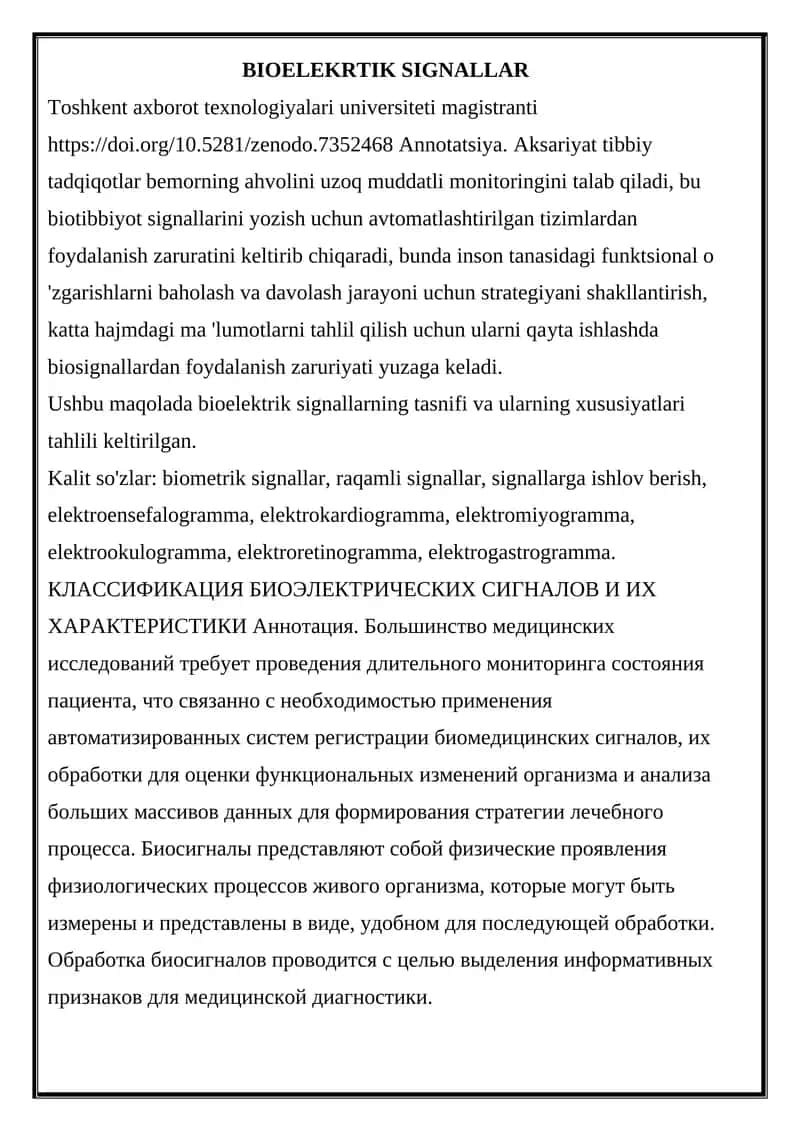 BIOELEKTRIK SIGNALLAR