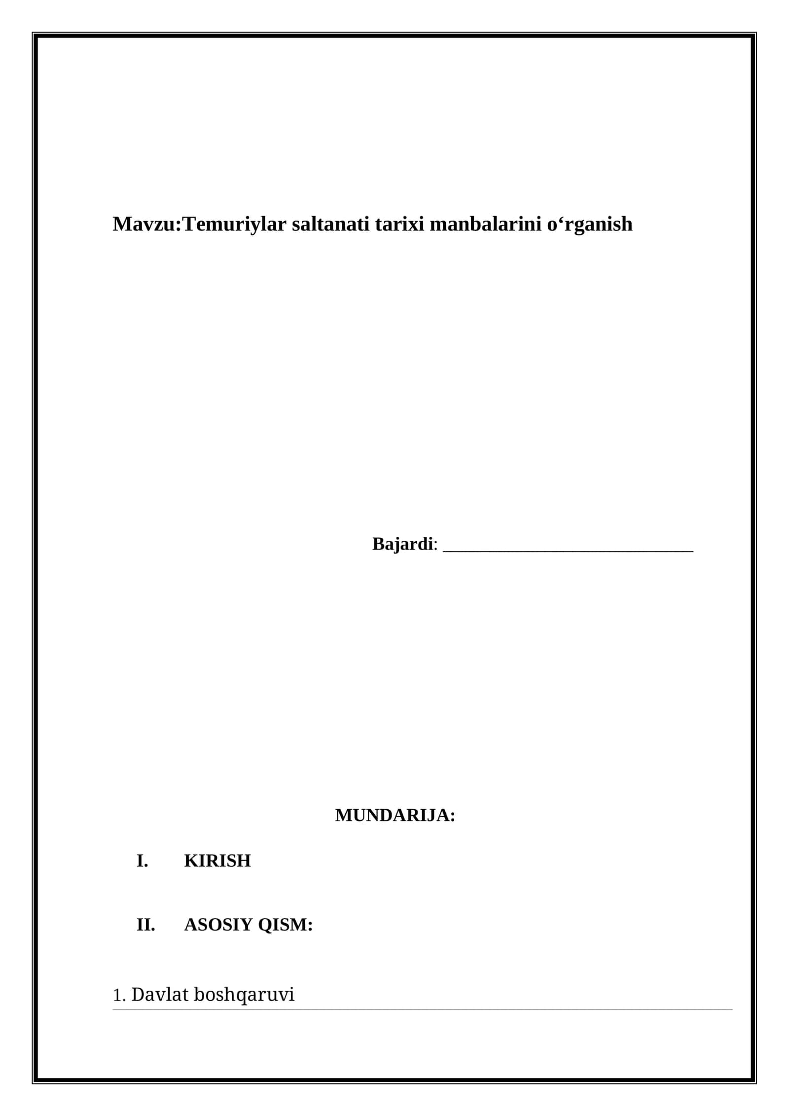 Temuriylar saltanati tarixi manbalarini oʻrganish