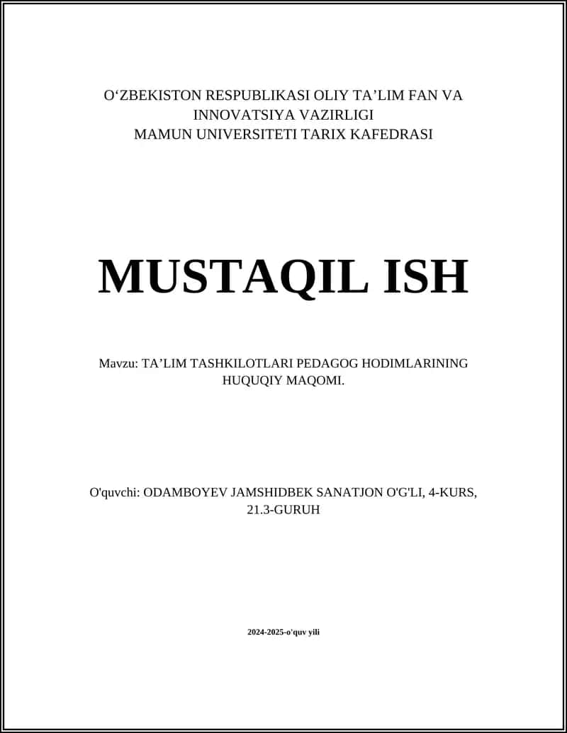 Pedagog xodimlarning huquqiy maqomi