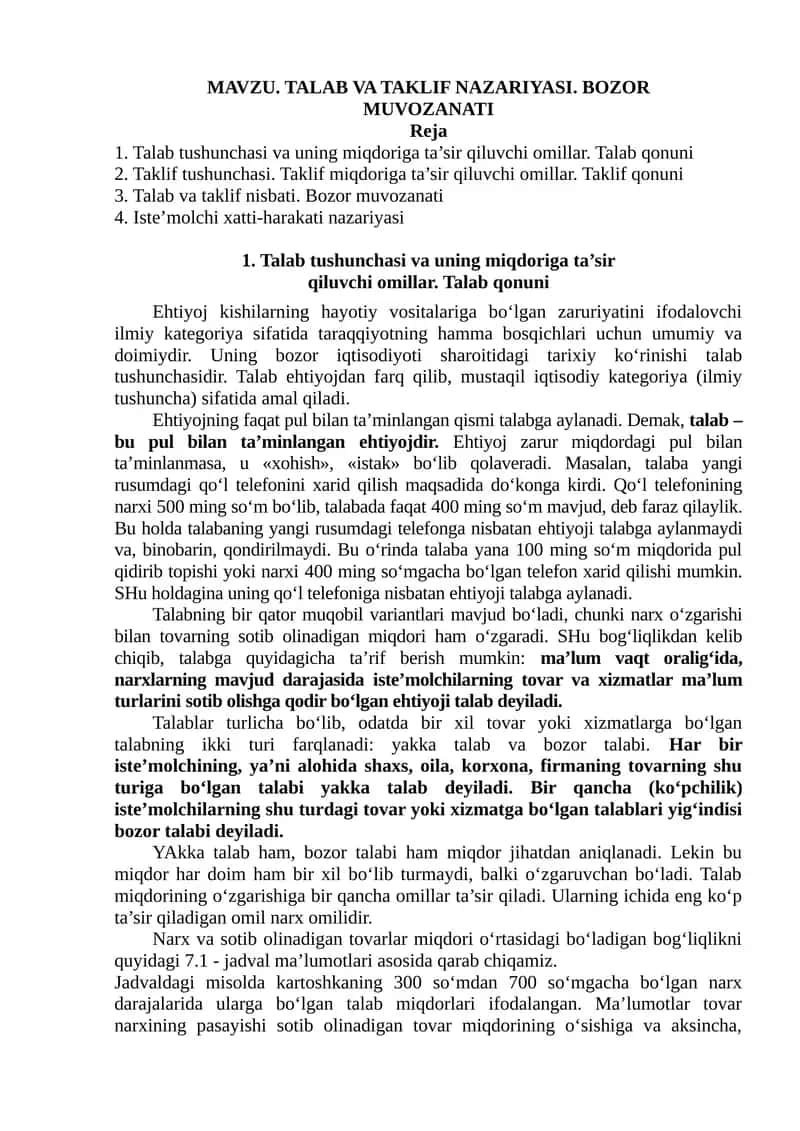 Talab va Taklif Nazariyasi