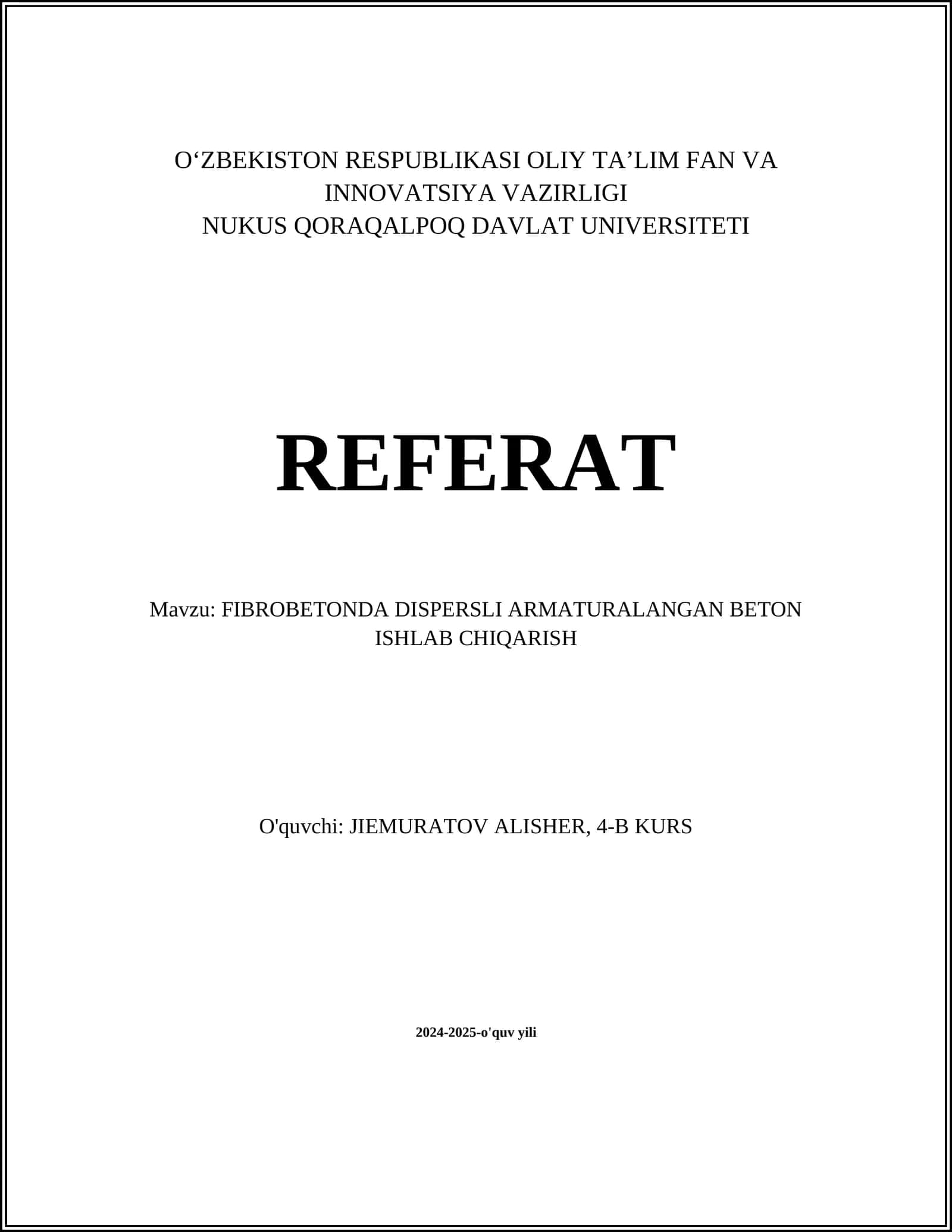FIBROBETONDA DISPERSLI ARMATURALANGAN BETON ISHLAB CHIQARISH