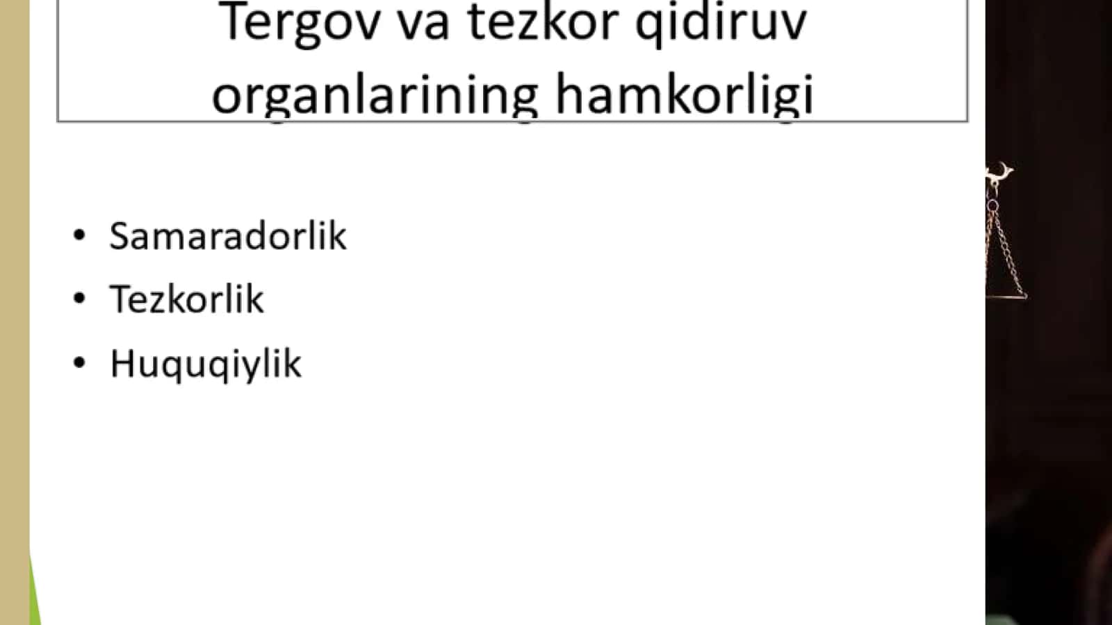 TERGOV VA TEZKOR QIDIRUV ORGANLARINING O’ZARO HAMKORLIGI