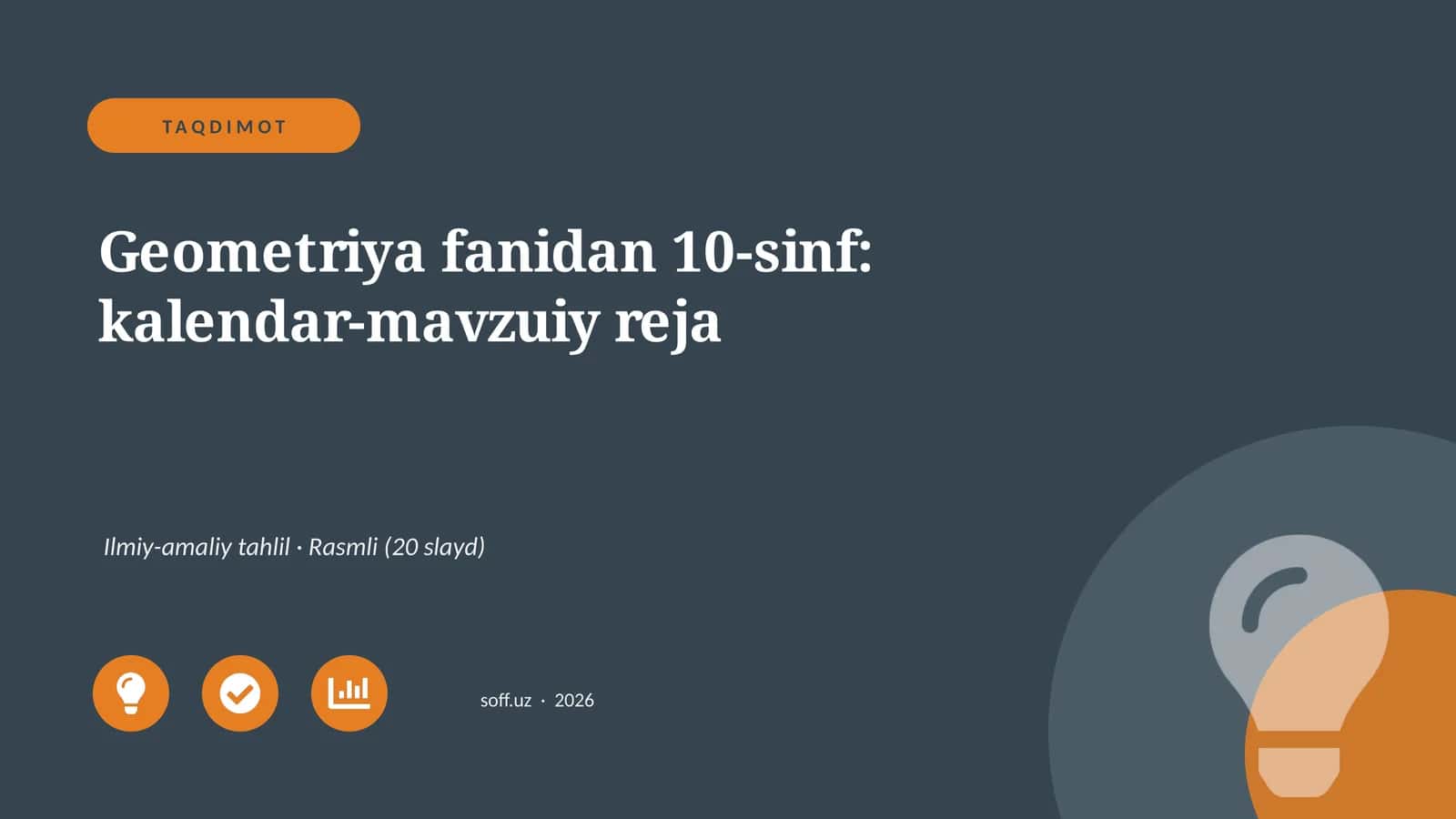 Geometriya fanidan 10-sinf: kalendar-mavzuiy reja