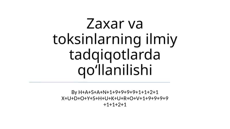 Zaharli Hayvonlarni O'rganish