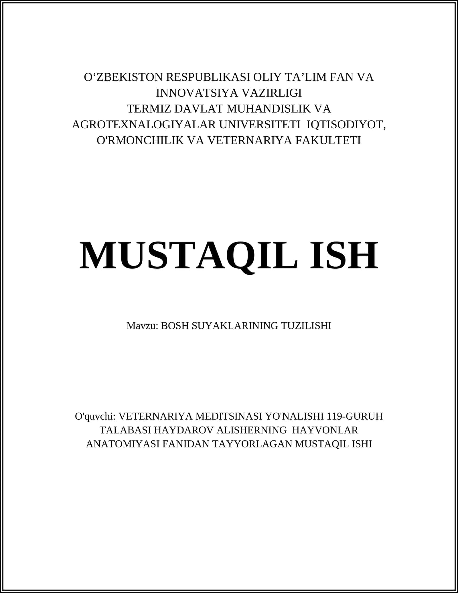 BOSH SUYAKLARINING TUZILISHI