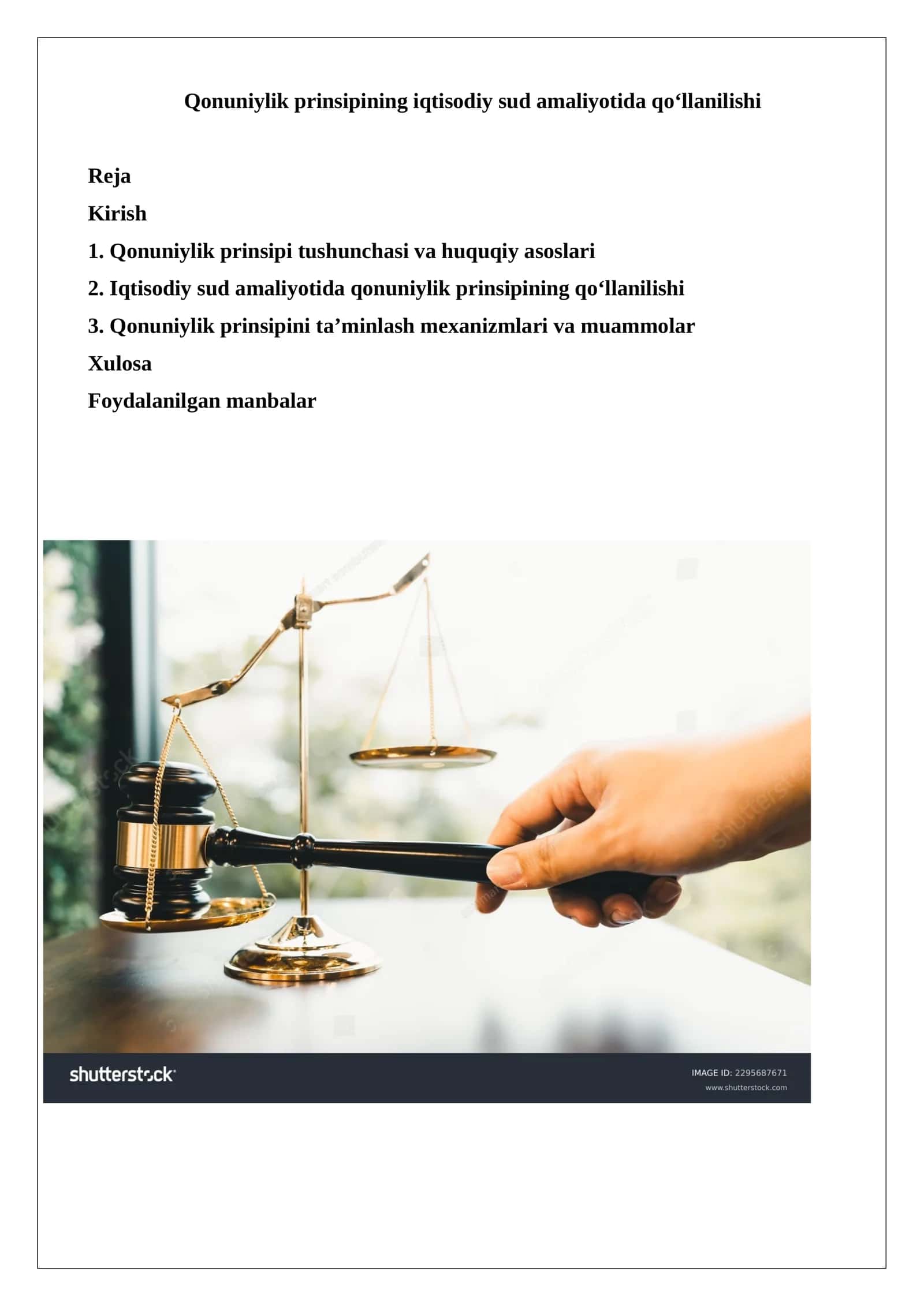 Qonuniylik prinsipining iqtisodiy sud amaliyotida qo‘llanilishi