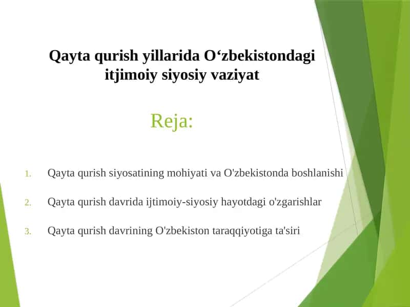 Qayta qurish yillarida O‘zbekistondagi itjimoiy siyosiy vaziyat