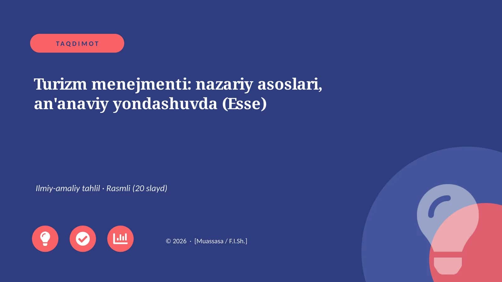 Turizm menejmenti: nazariy asoslari, an'anaviy yondashuvda (Esse)