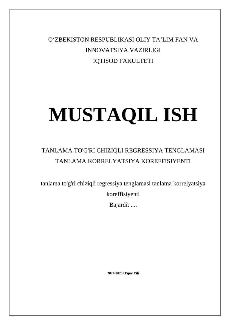 Tanlama to'g'ri chiziqli regressiya