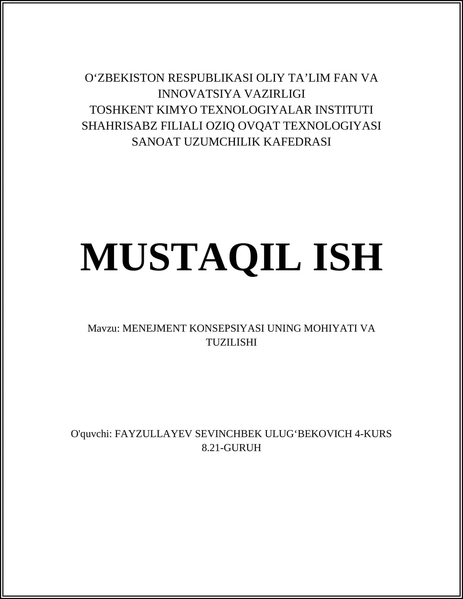 MENEJMENT KONSEPSIYASI UNING MOHIYATI VA TUZILISHI
