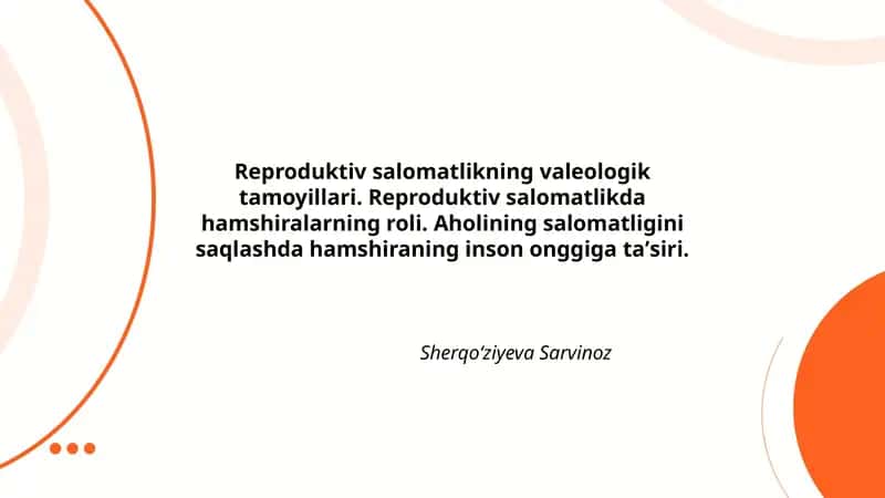 Reproduktiv salomatlikning valeologik tamoyillari