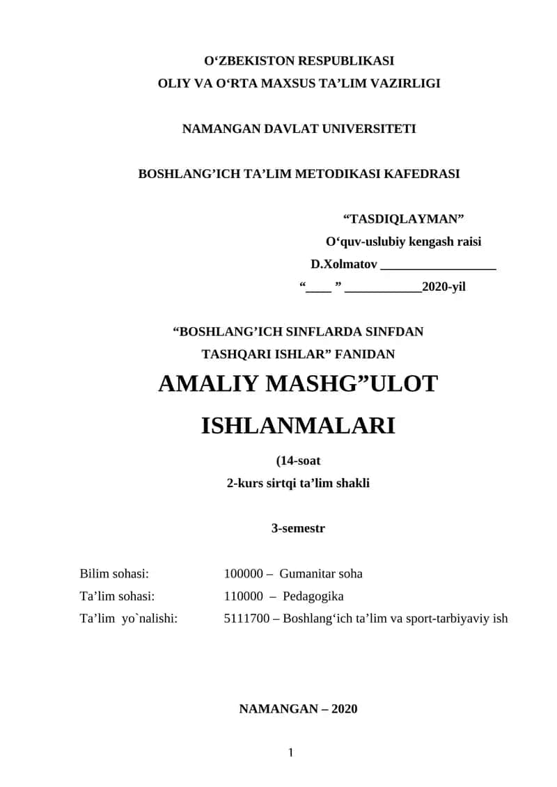 AMALIY MASHG’ULOT MAVZULARI ISHLANMALARI