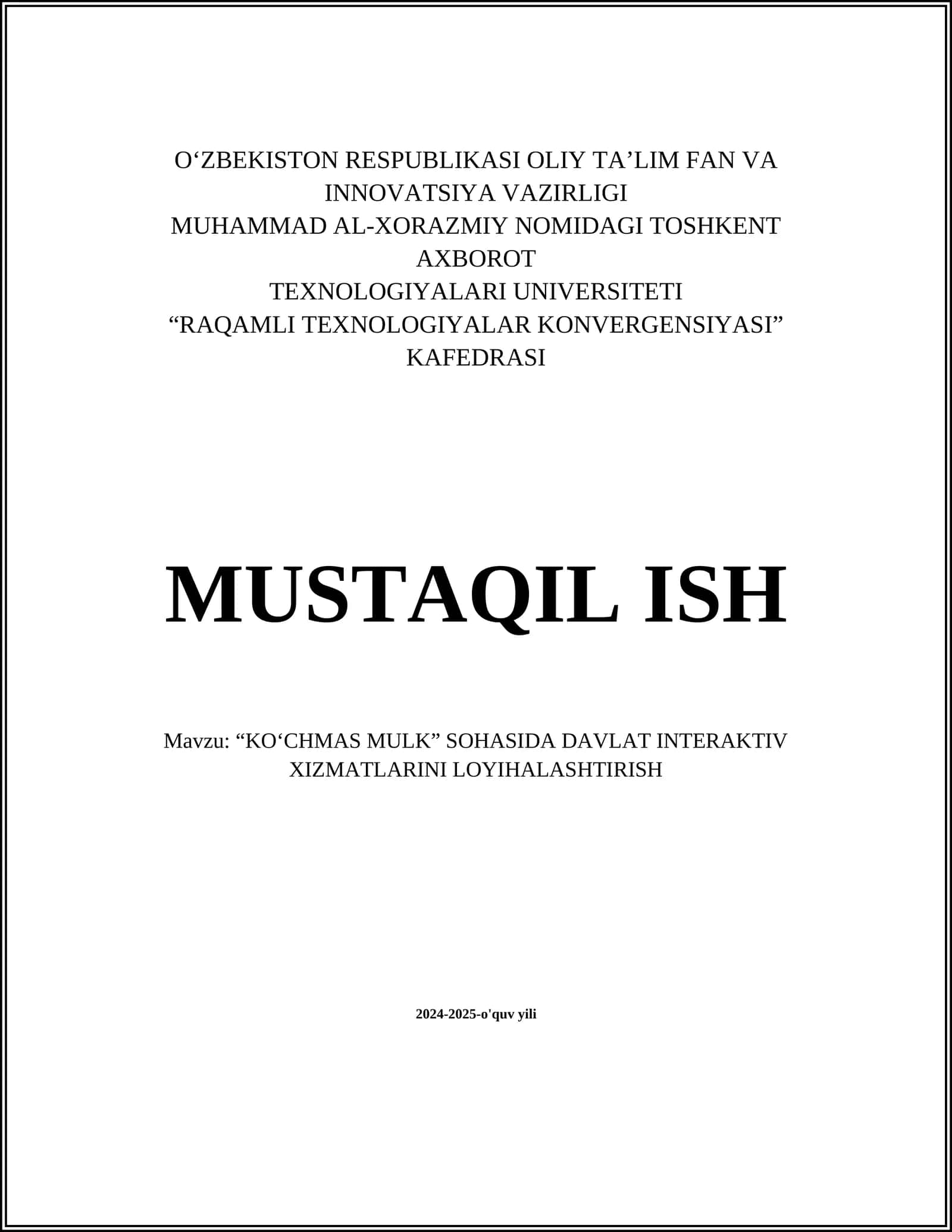 KO‘CHMAS MULK SOHASIDA DAVLAT INTERAKTIV XIZMATLARINI LOYIHALASHTIRISH