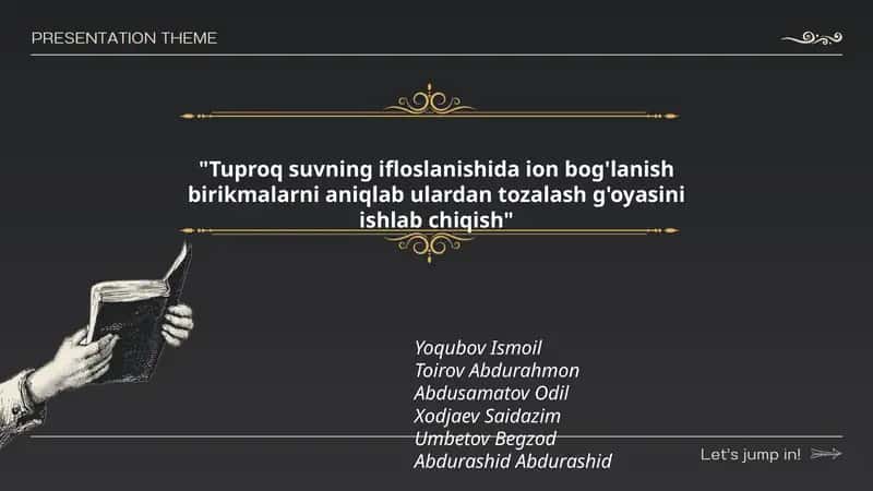 Tuproq suvning ifloslanishida ion bog'lanish birikmalarni aniqlab ulardan tozalash g'oyasini ishlab chiqish