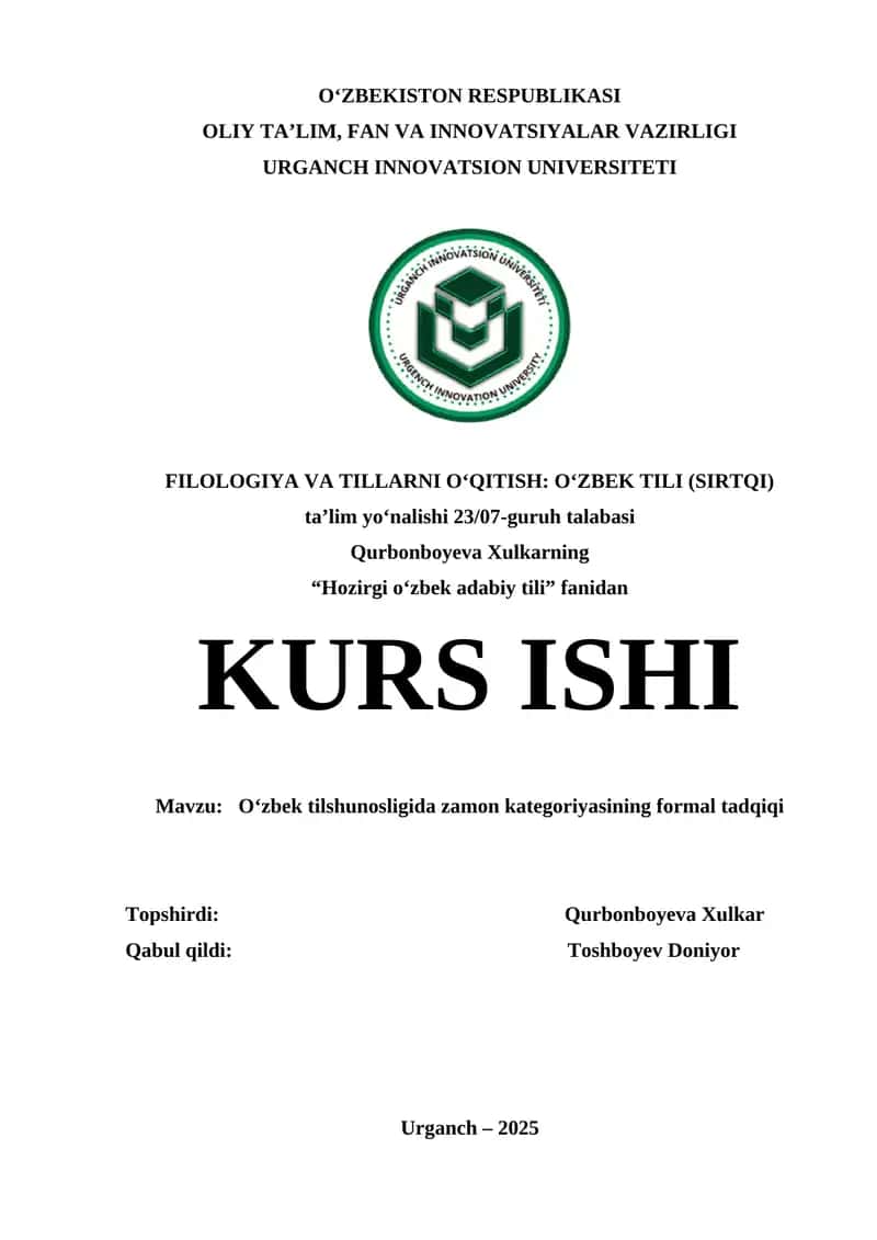 O‘zbek tilshunosligida zamon kategoriyasining formal tadqiqi