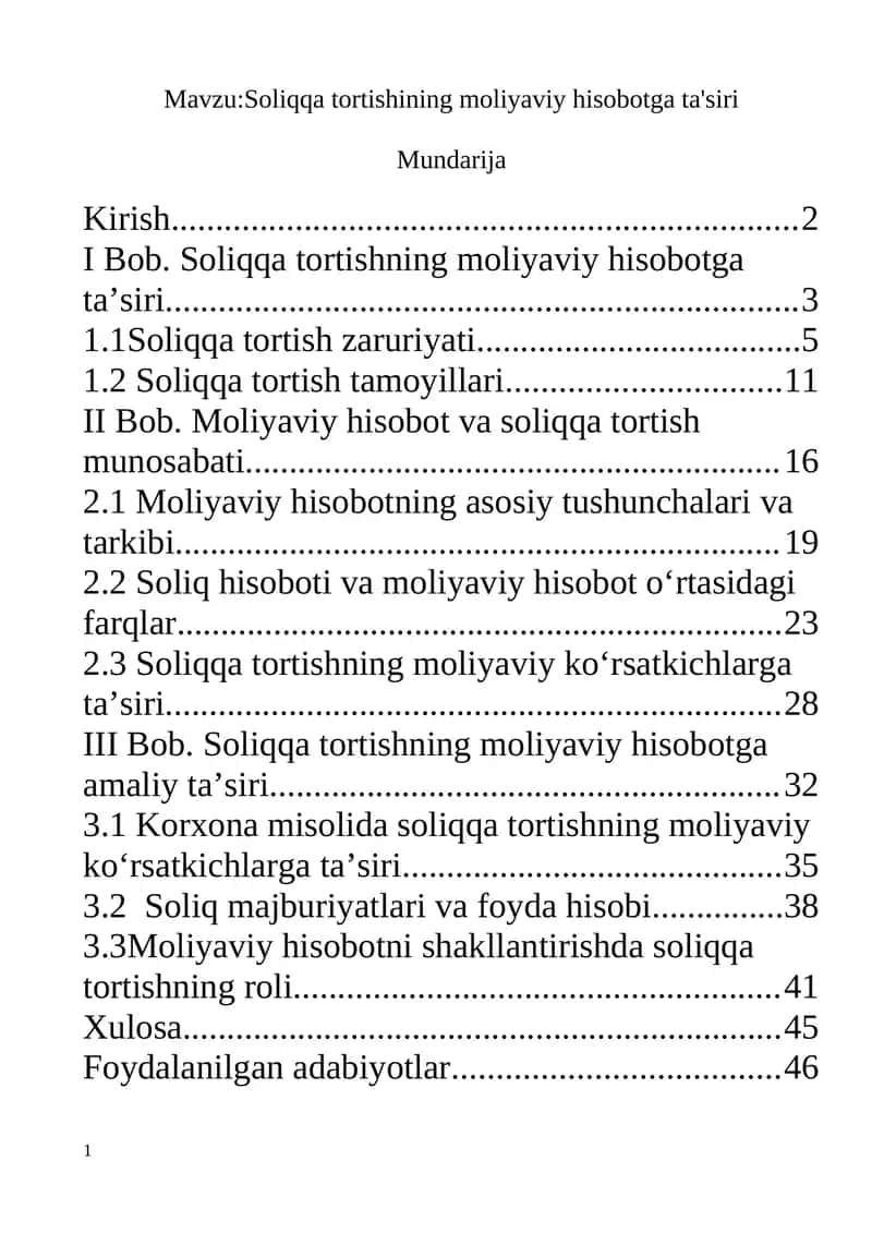 Soliqqa tortishining moliyaviy hisobotga ta'siri