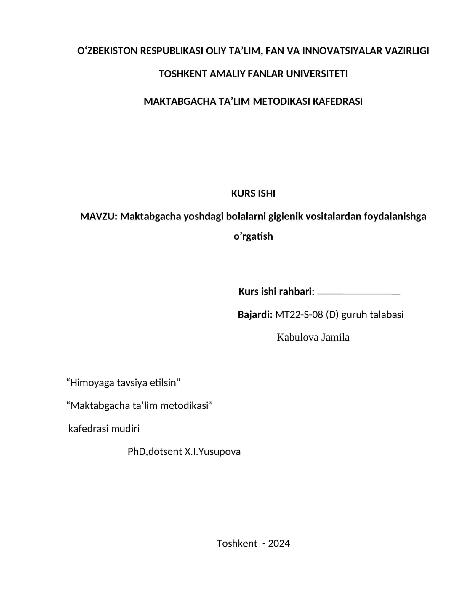 Maktabgacha yoshdagi bolalarni gigienik vositalardan foydalanishga o’rgatish