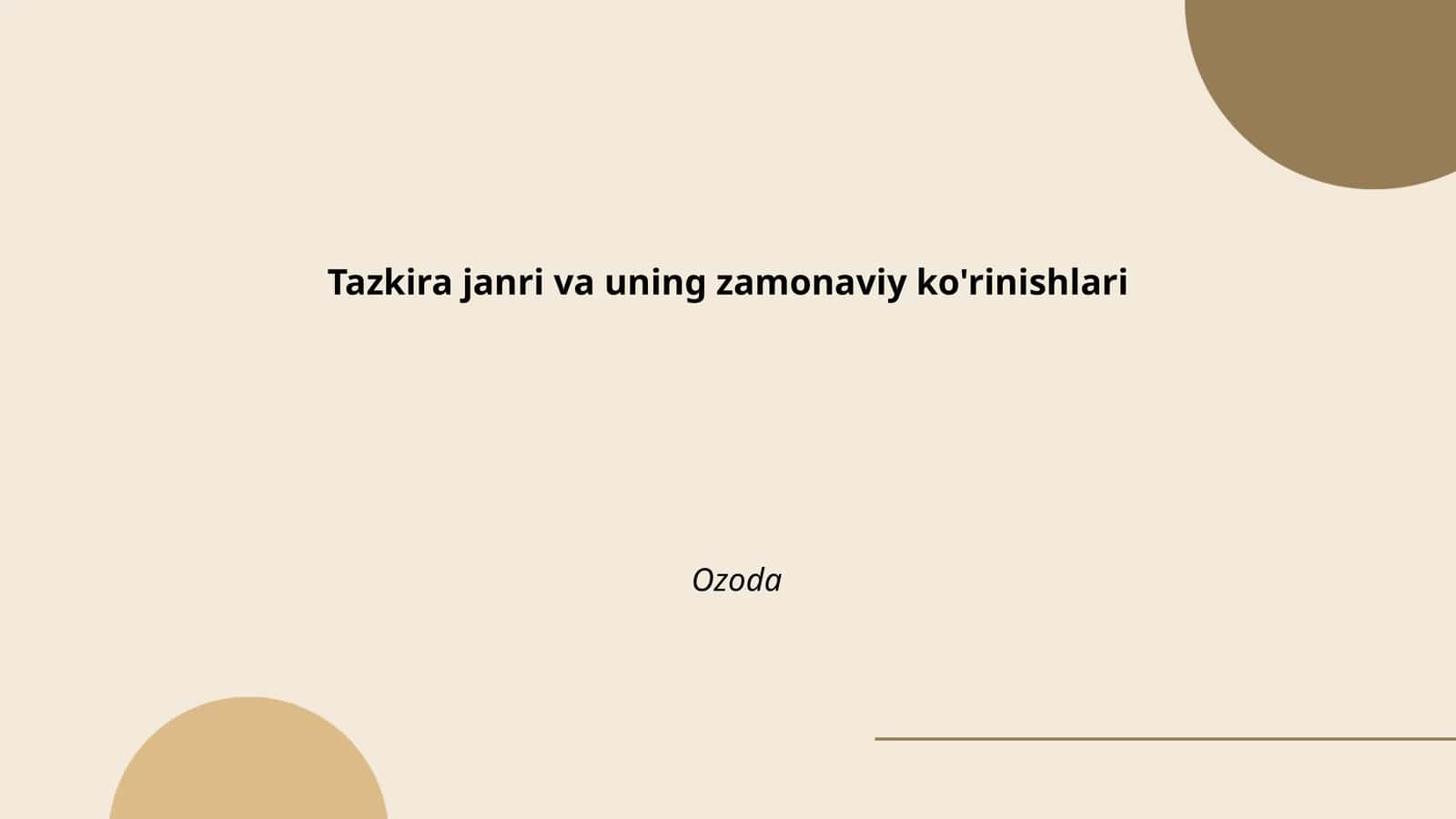 Tazkira janri va uning zamonaviy ko'rinishlari