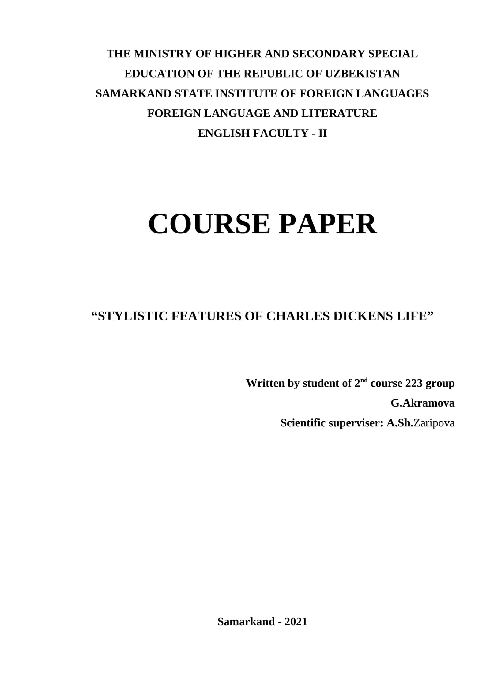 Stylistic Features of Charles Dickens Life