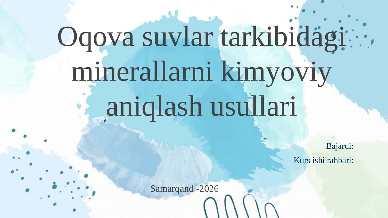 Oqovasuvların mineral moddalarini kimyoviy aniqlash usullari