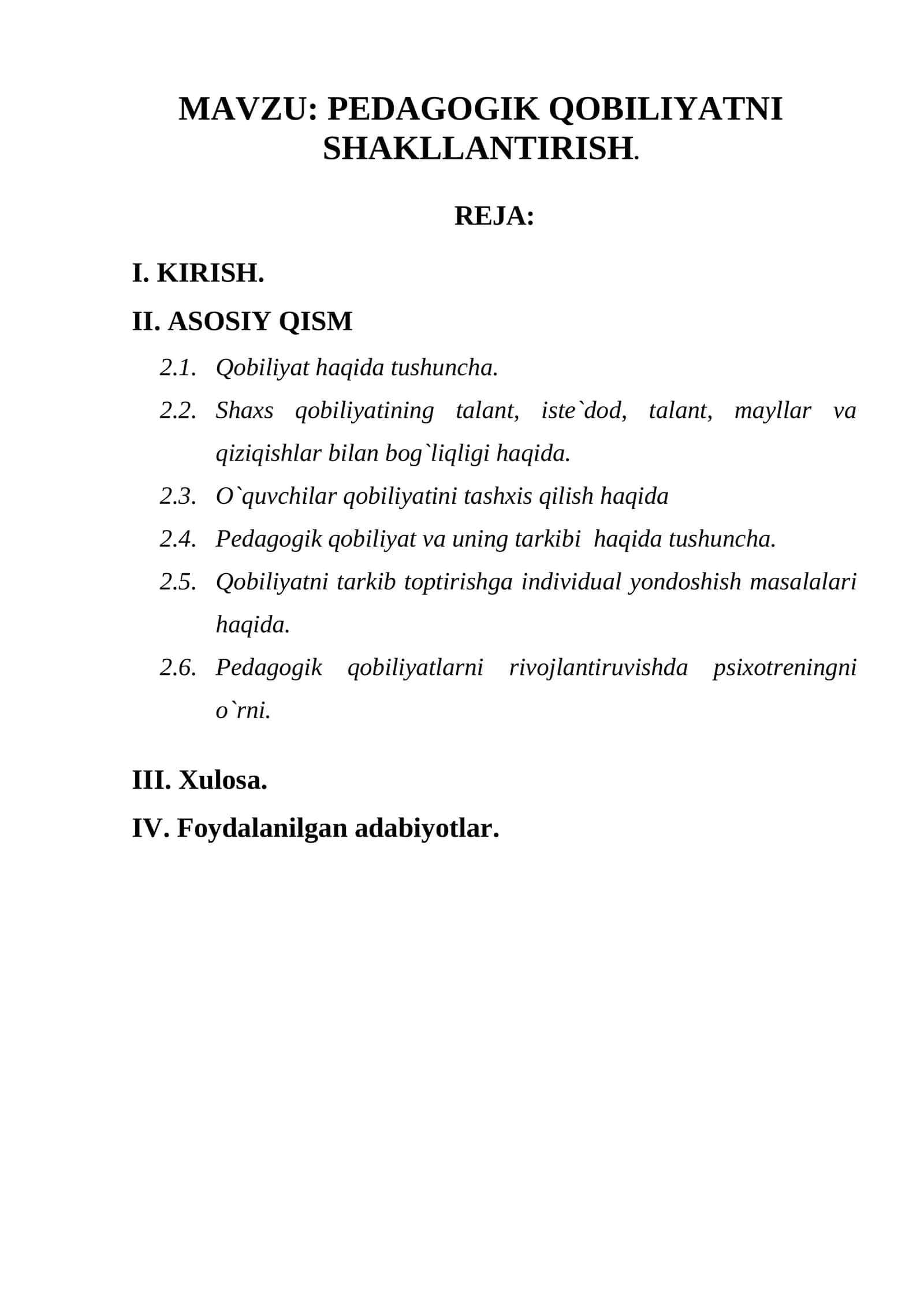 PEDAGOGIK qOBILIYaTNI SHAKLLANTIRISH