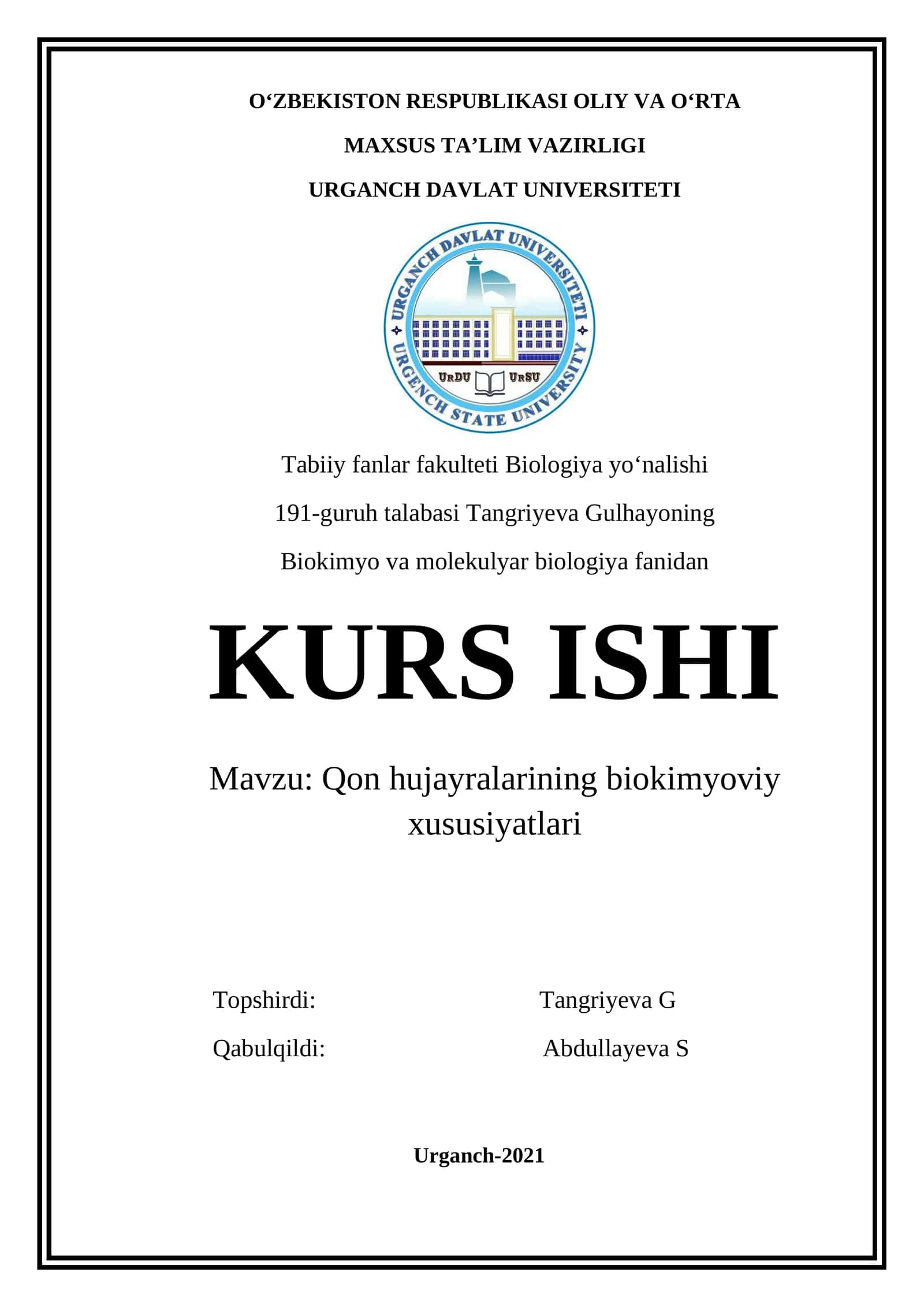 Qon hujayralarining biokimyoviy xususiyatlari