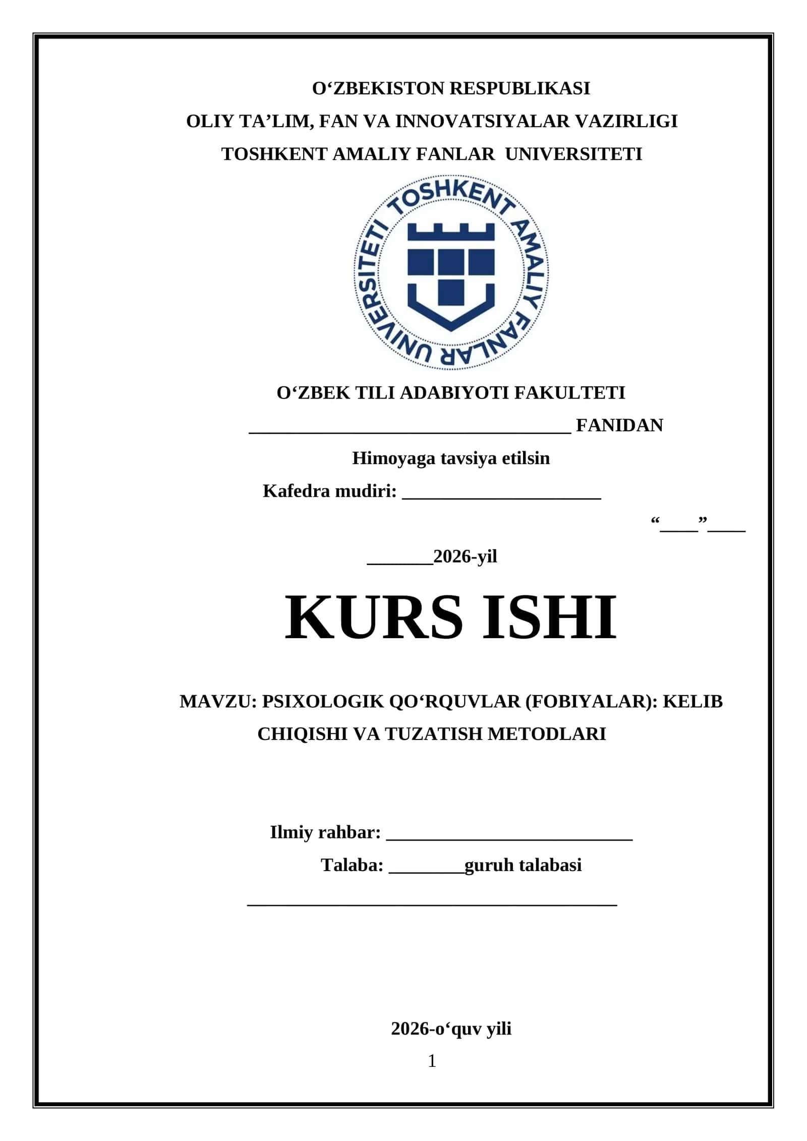 PSIXOLOGIK QO‘RQUVLAR (FOBIYALAR): KELIB CHIQISHI VA TUZATISH METODLARI