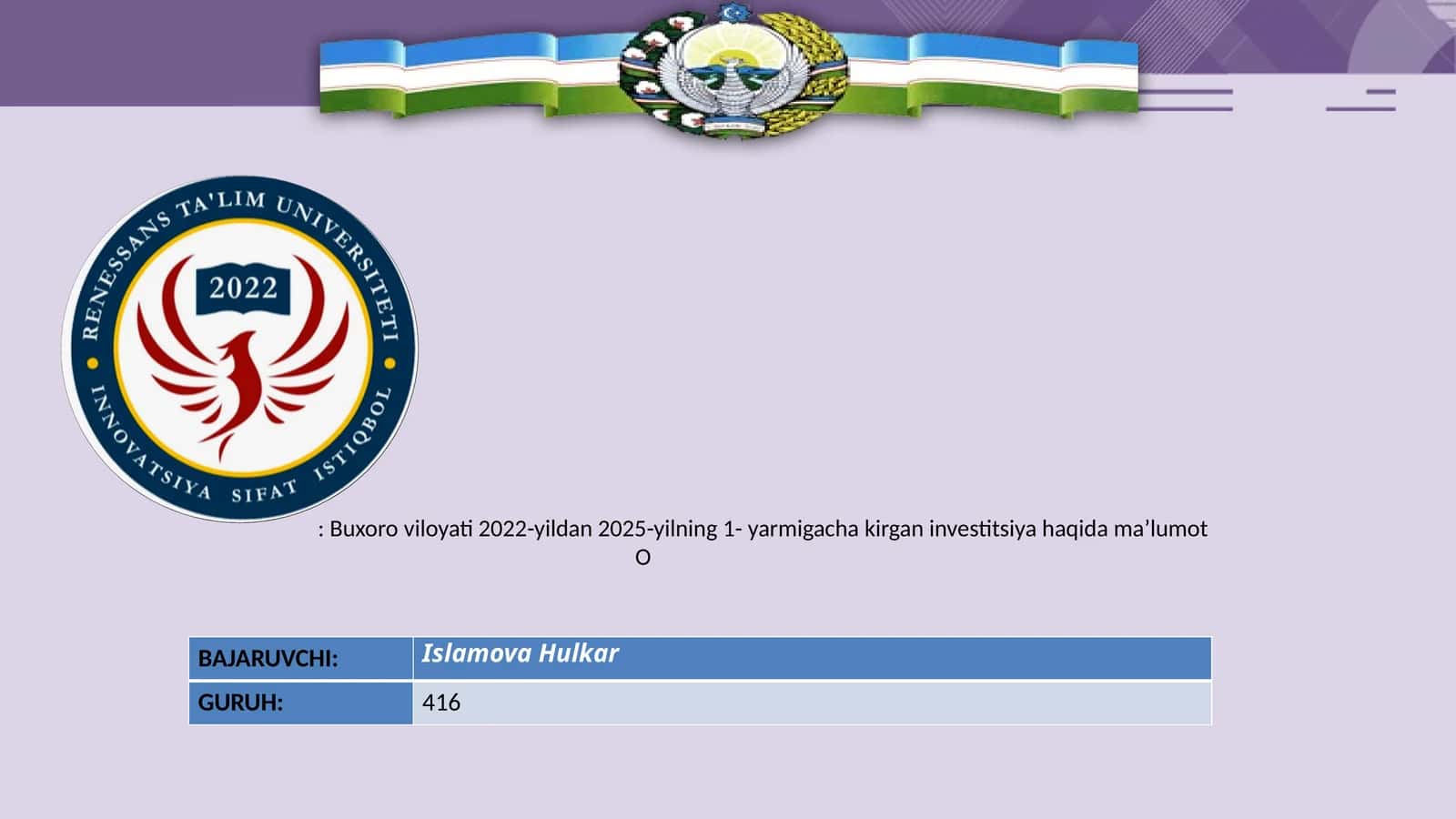 Investitsiya haqida maʼlumot
