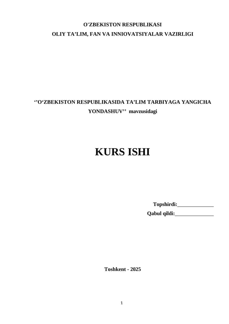 O'ZBEKISTON RESPUBLIKASIDA TA’LIM TARBIYAGA YANGICHA YONDASHUV