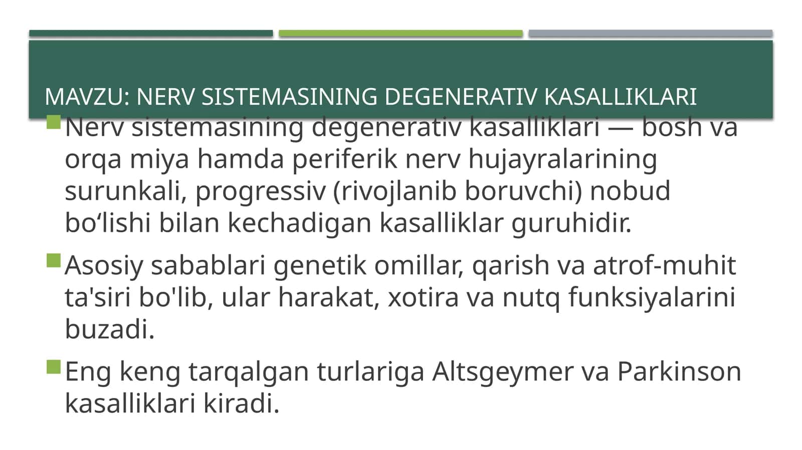 nerv sistemasining degenerativ kasalliklari