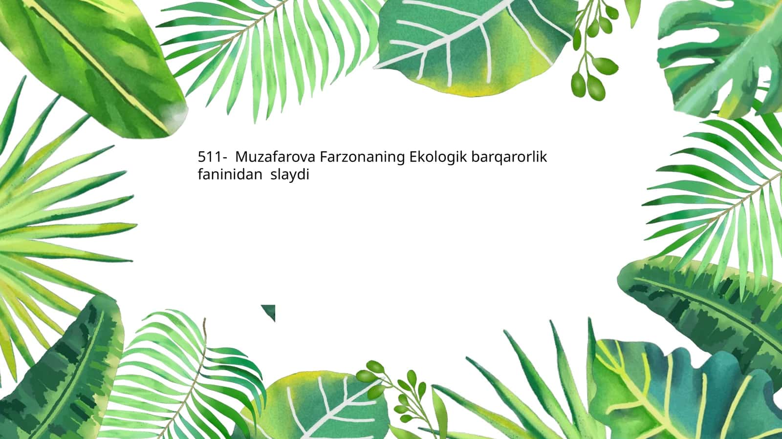Muzafarova Farzonaning Ekologik barqarorlik faninidan slaydi