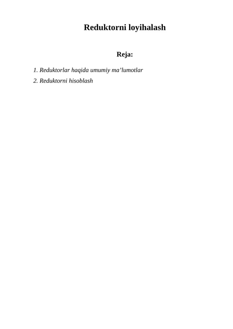 Reduktorni loyihalash
