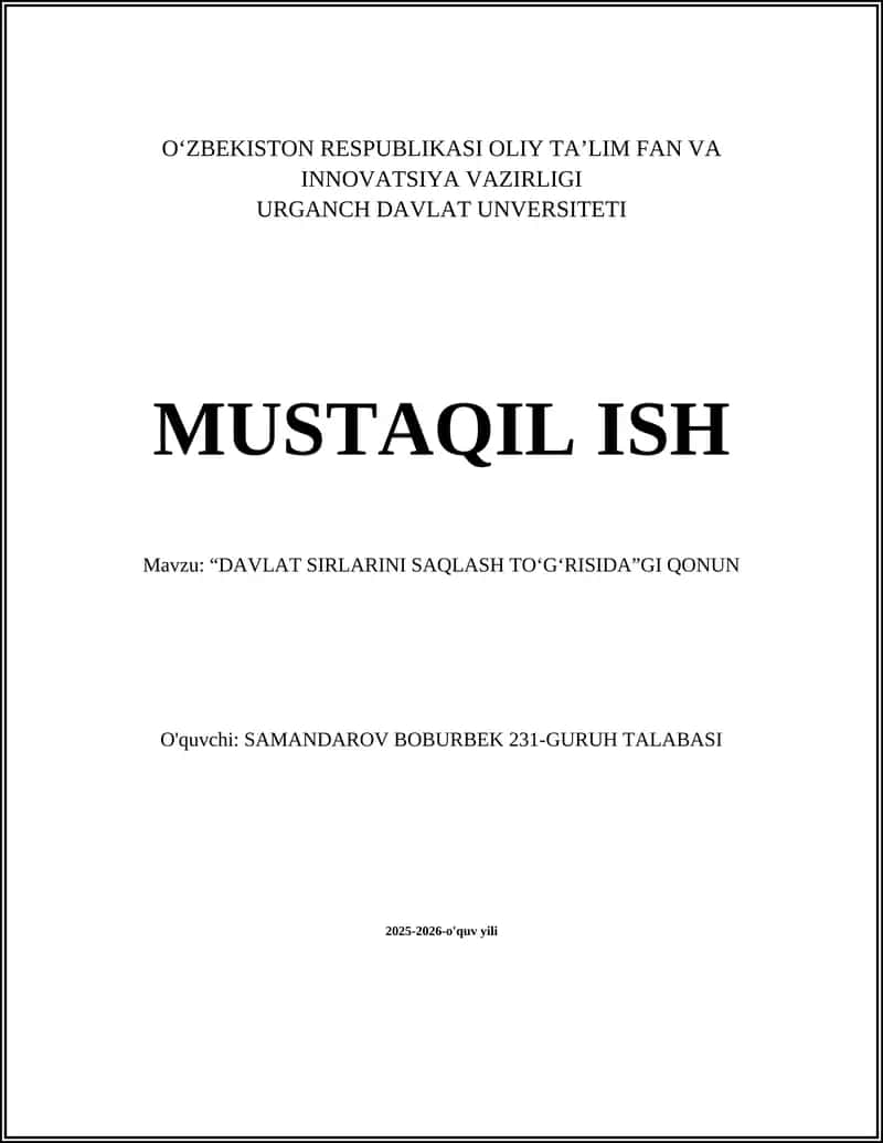 "DAVLAT SIRLARINI SAQLASH TO‘G‘RISIDA”GI QONUN