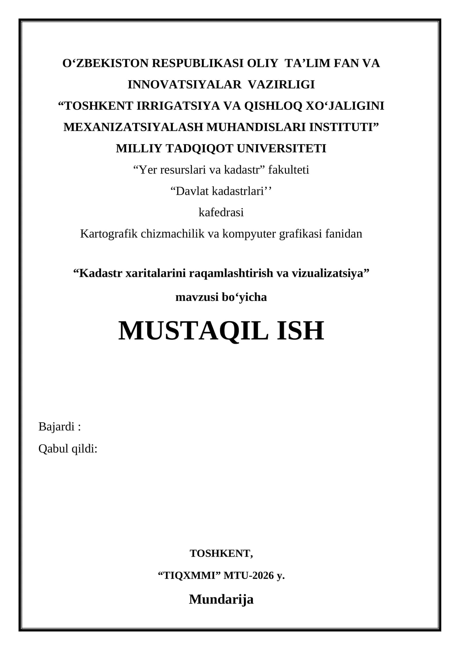 Kadastr xaritalarini raqamlashtirish va vizualizatsiya