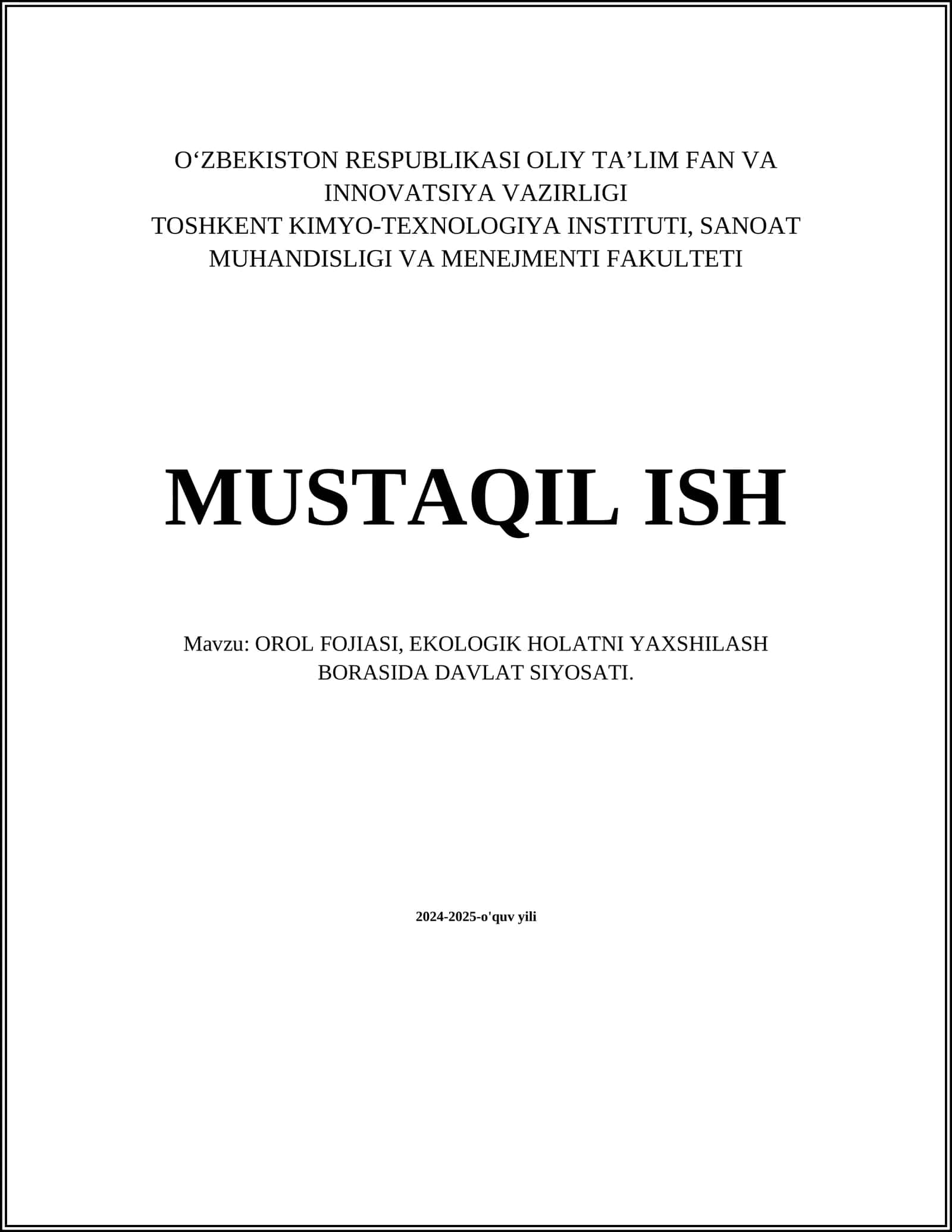 OROL FOJIASI, EKOLOGIK HOLATNI YAXSHILASH BORASIDA DAVLAT SIYOSATI