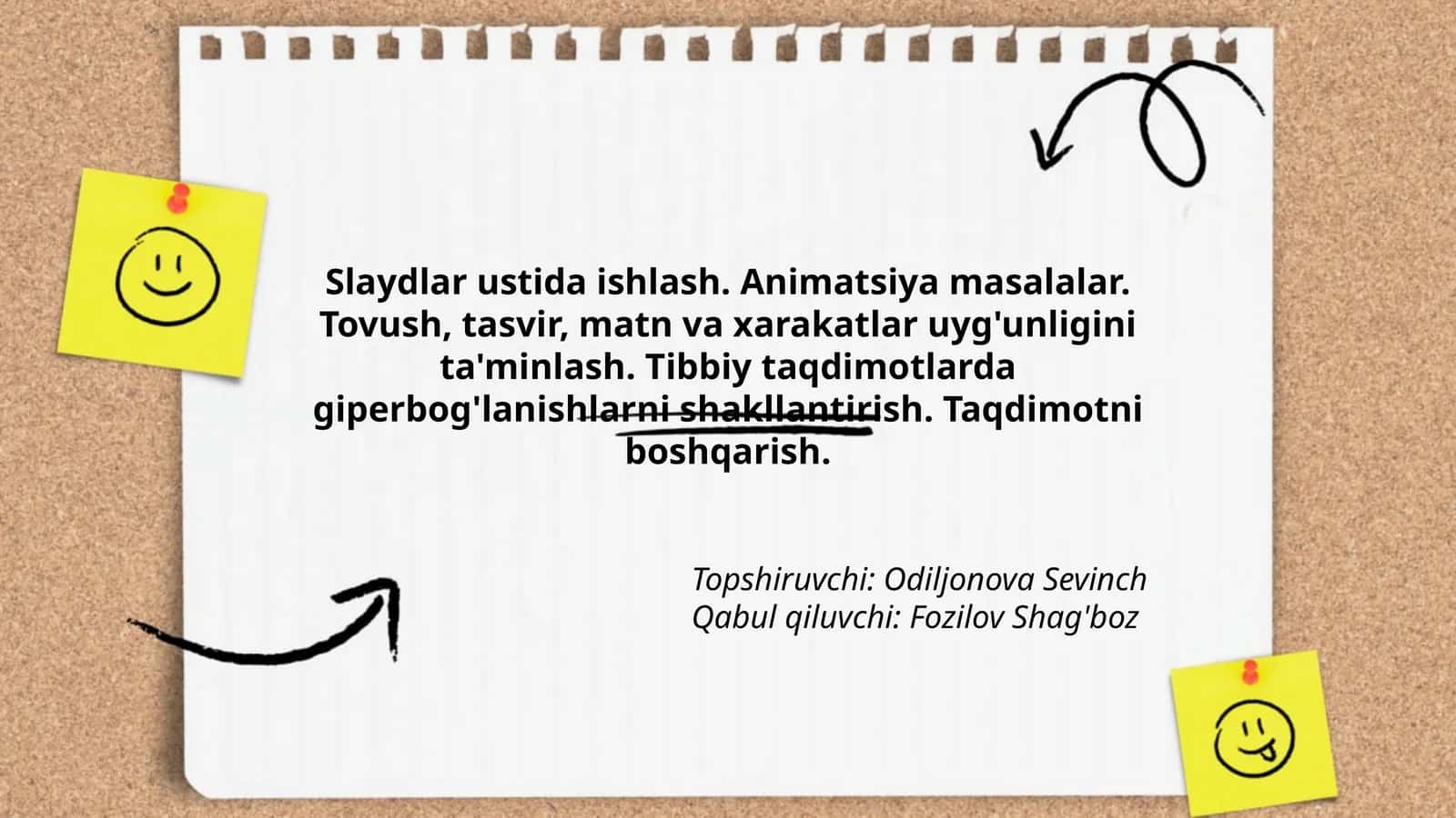 Slaydlar ustida ishlash