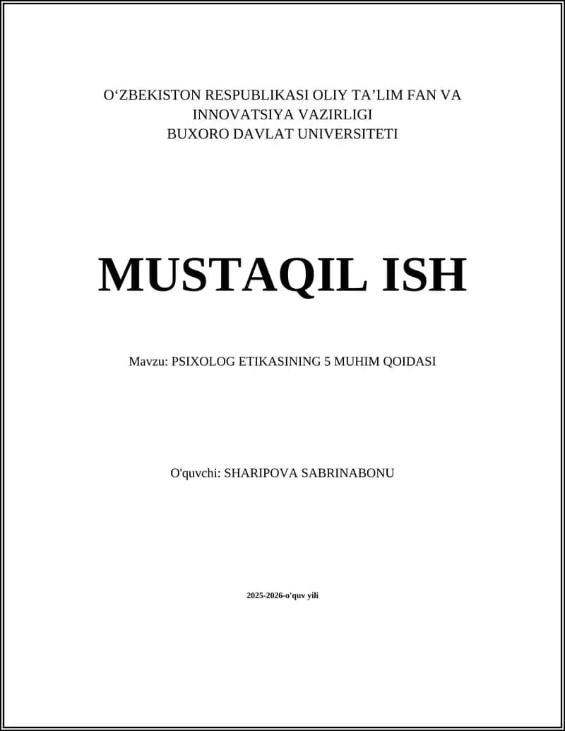 PSIXOLOG ETIKASINING 5 MUHIM QOIDASI