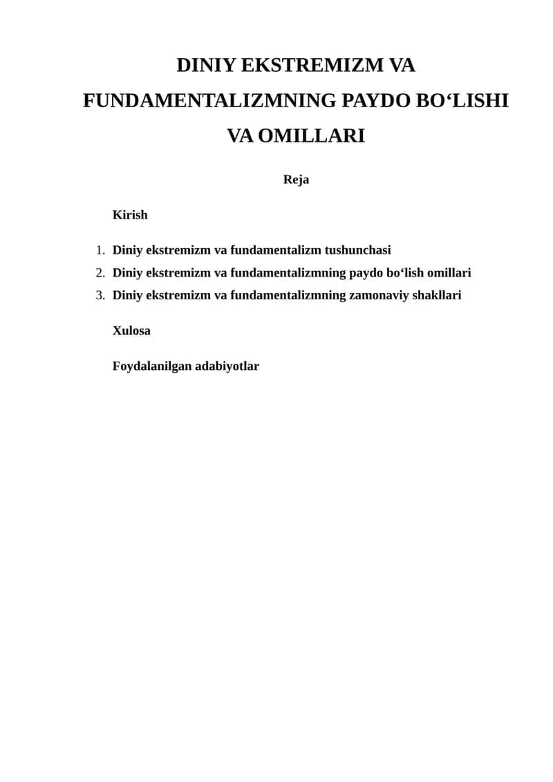 DINIY EKSTREMIZM VA FUNDAMENTALIZMNING PAYDO BO‘LISHI VA OMILLARI