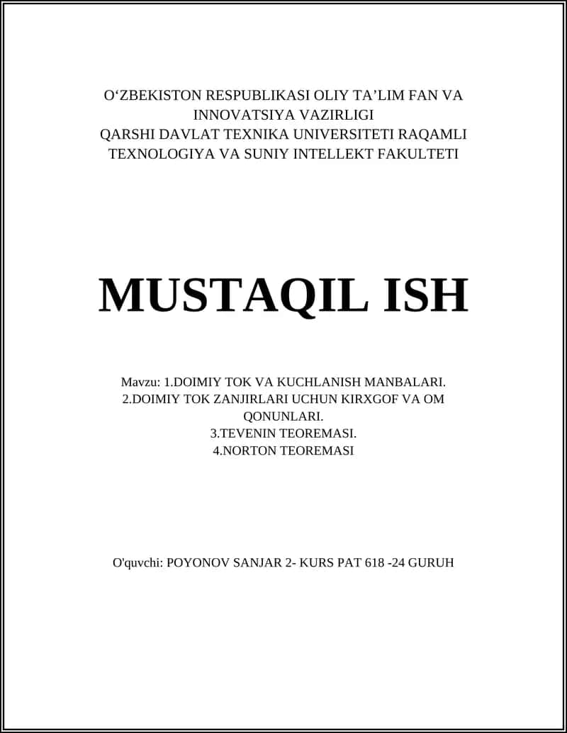 DOIMIY TOK VA KUCHLANISH MANBALARI