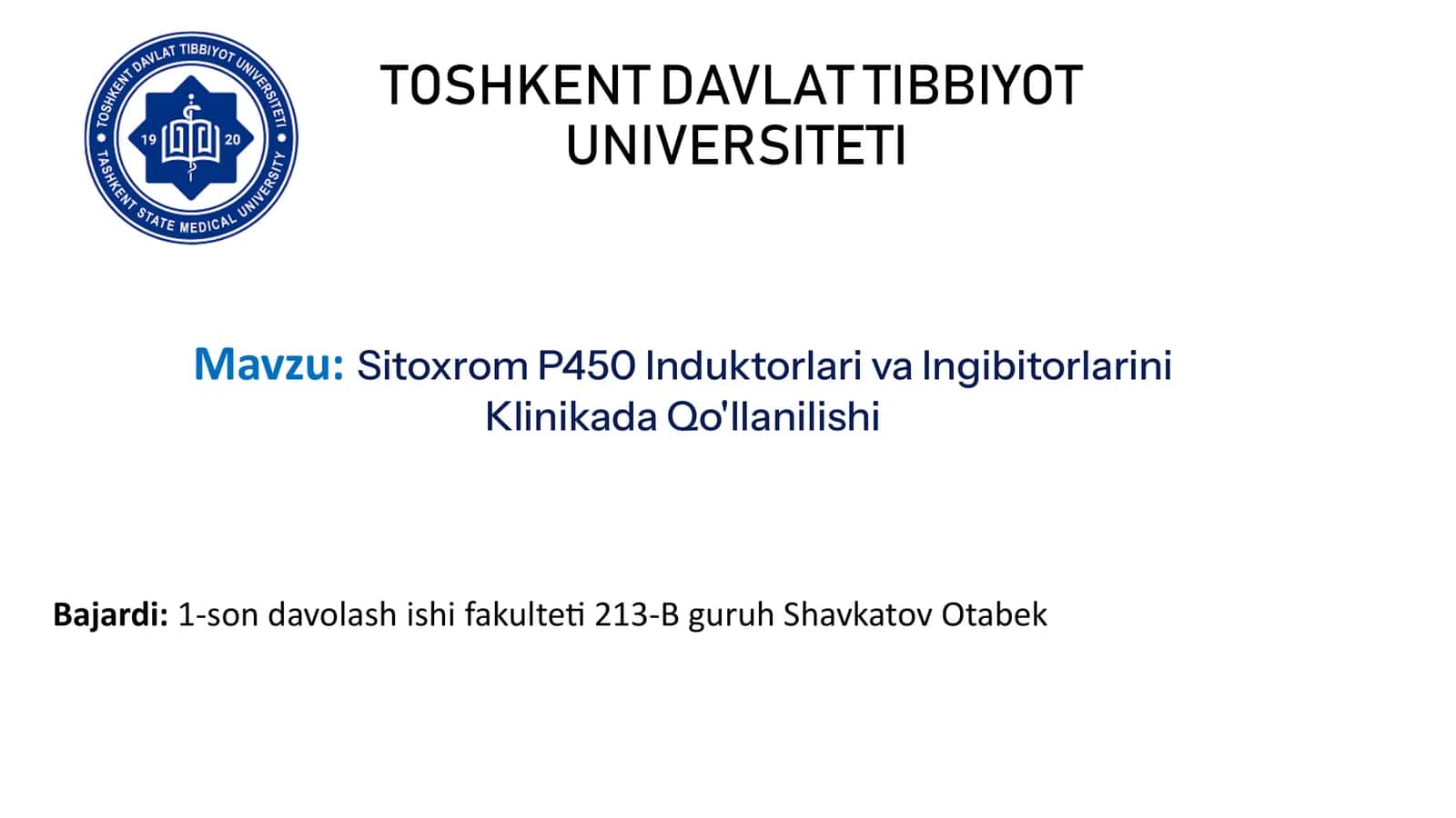 Sitoxrom P450 Induktorlariva IngibitorlariniKlinikadaQo'llanilishi
