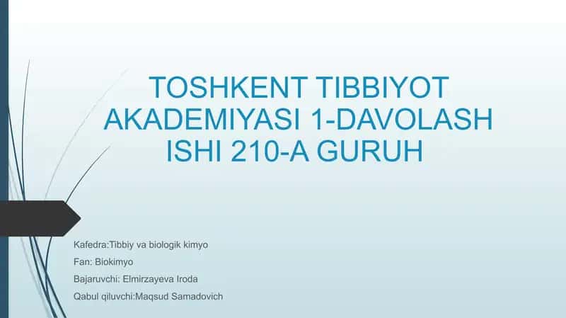 O'tkir pankreatit kelib chiqishi va davolashning biokimyoviy asoslari