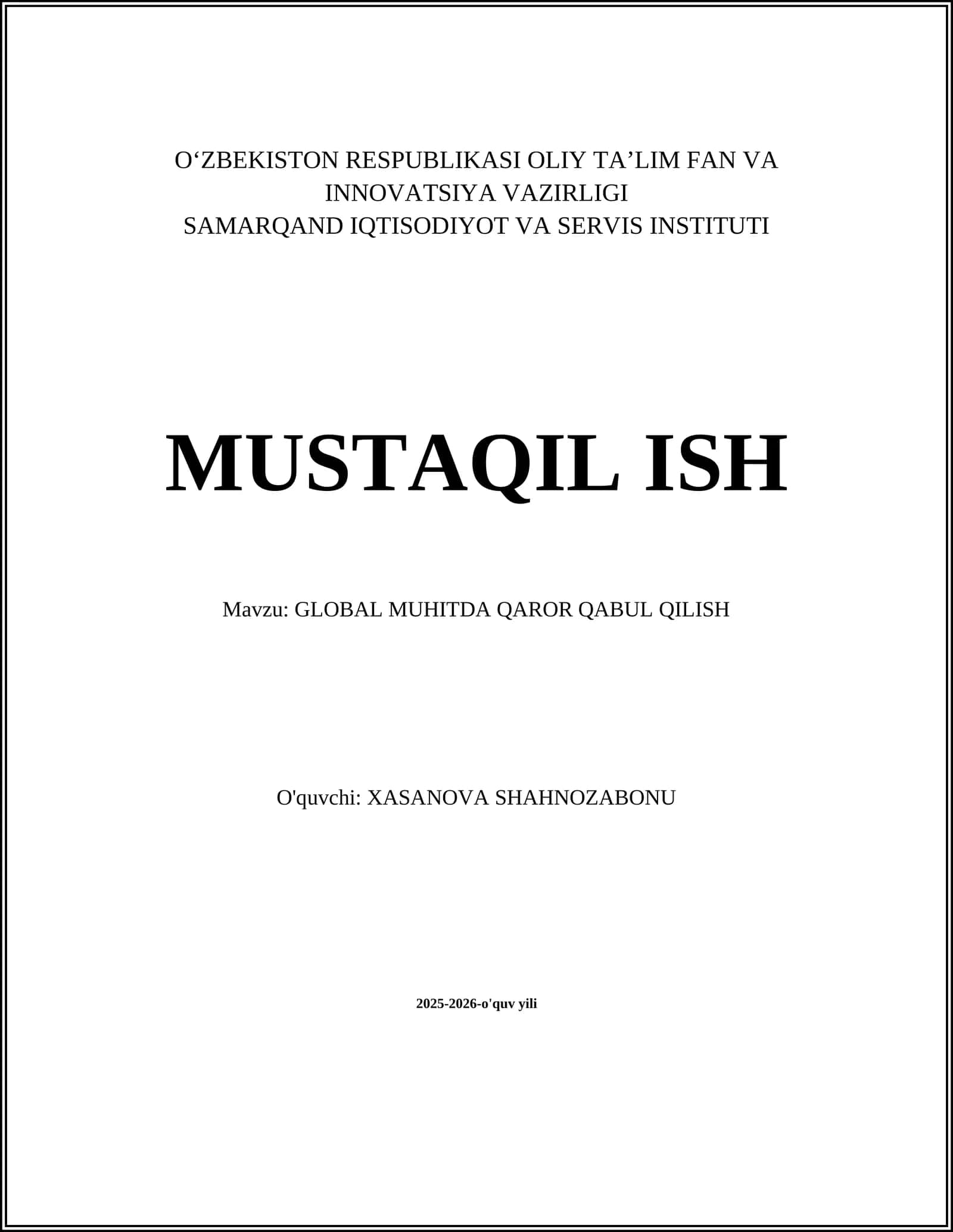 GLOBAL MUHITDA QAROR QABUL QILISH