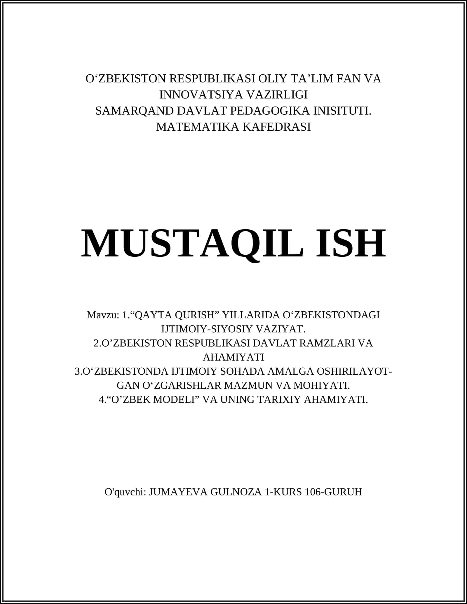 "Qayta qurish" yillarida O‘zbekistondagi ijtimoiy-siyosiy vaziyat